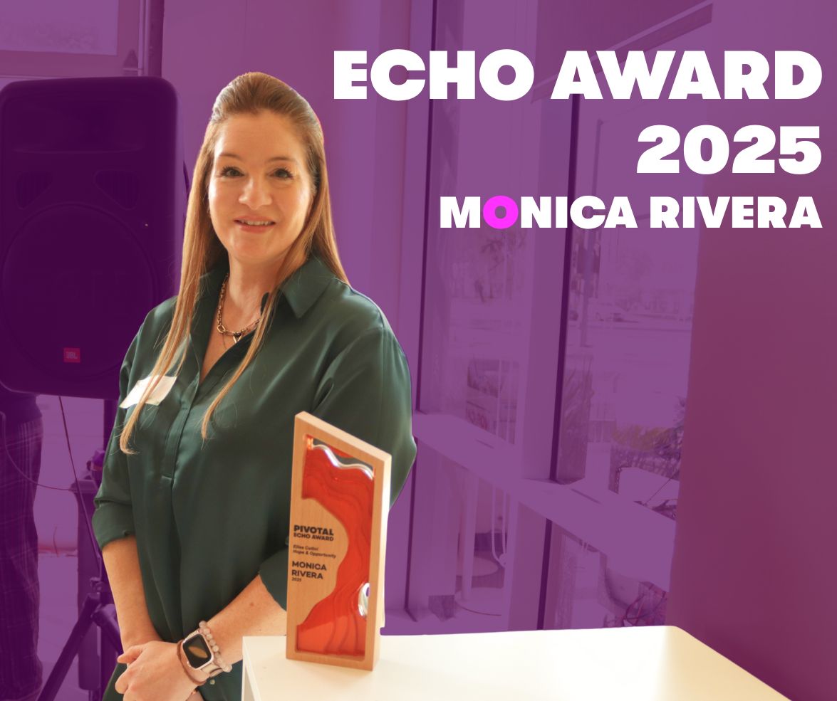 A photo of Monica Rivera receiving the ECHO award